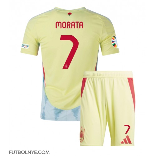 Camiseta España Alvaro Morata #7 Visitante Equipación para niños Eurocopa 2024 manga corta (+ pantalones cortos)